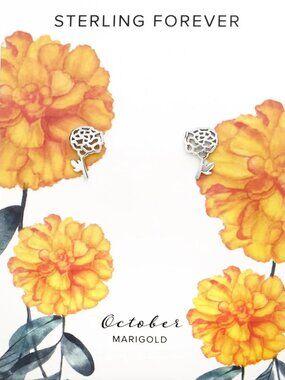 Sterling Forever Sterling Silver October Birth Flower Marigold Stud Earrings NIB